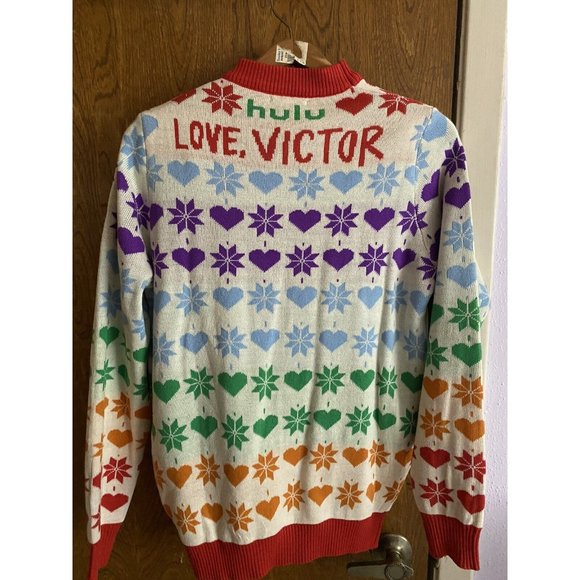 Hulu Love More, Love Victor Pride Christmas Sweater Promo Retro LGBTQ Small - Picture 2 of 5